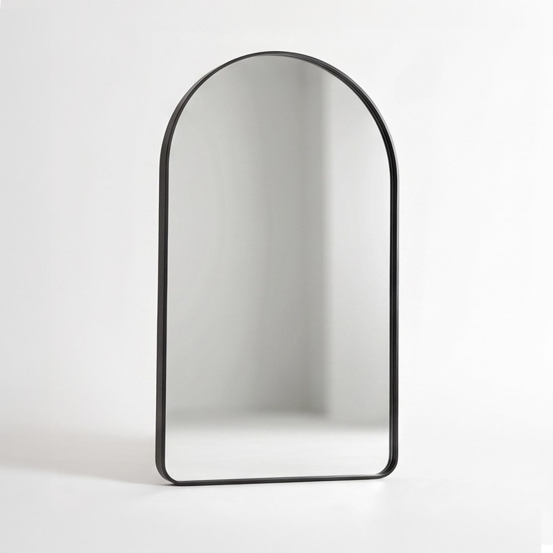 Miroir mural en arche pour salle de bain avec cadre en métal noir 120 x 75 cm