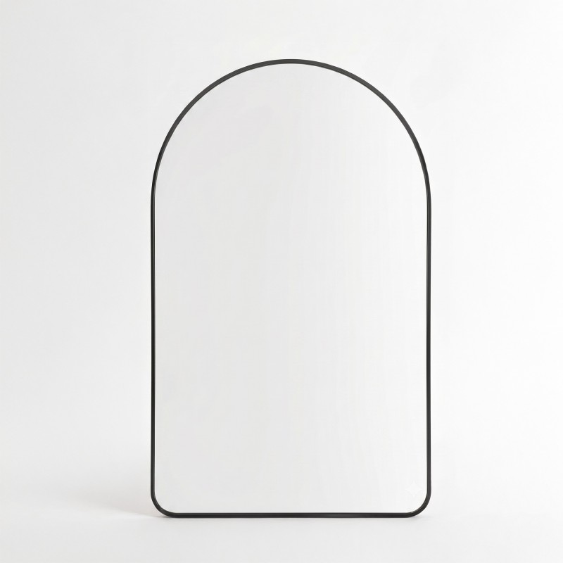 Miroir mural en arche pour salle de bain avec cadre en métal noir 120 x 75 cm