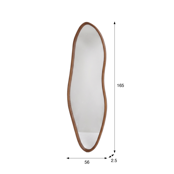 Miroir mural organique design avec cadre en bois massif 56 x 165 cm