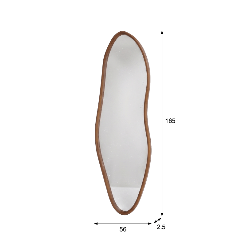 Miroir mural organique design avec cadre en bois massif 56 x 165 cm