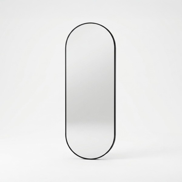 Grand miroir mural ovale avec cadre en métal noir 60 x 165 cm
