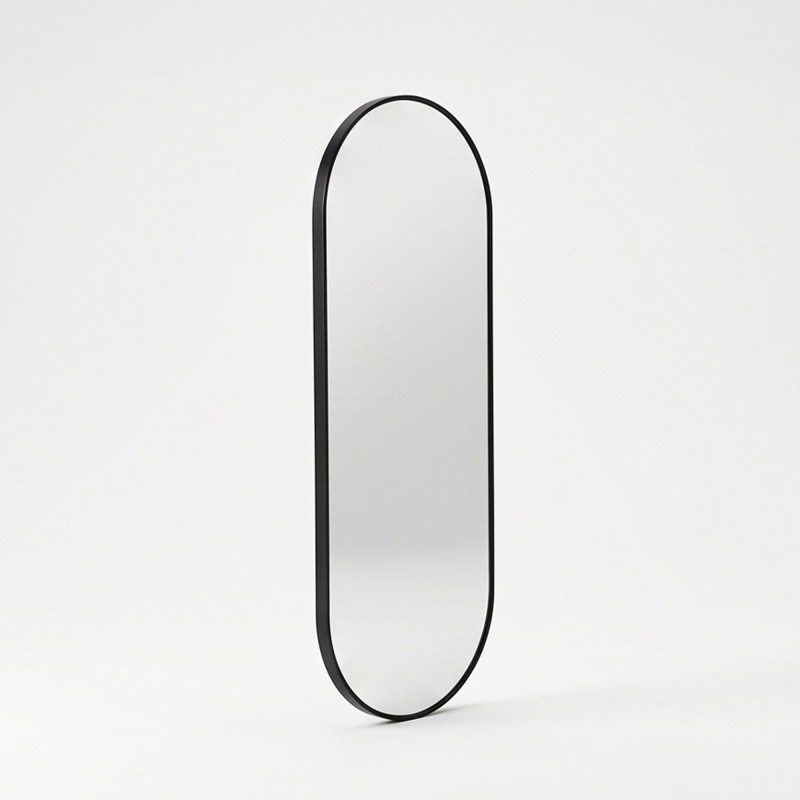 Grand miroir mural ovale avec cadre en métal noir 60 x 165 cm