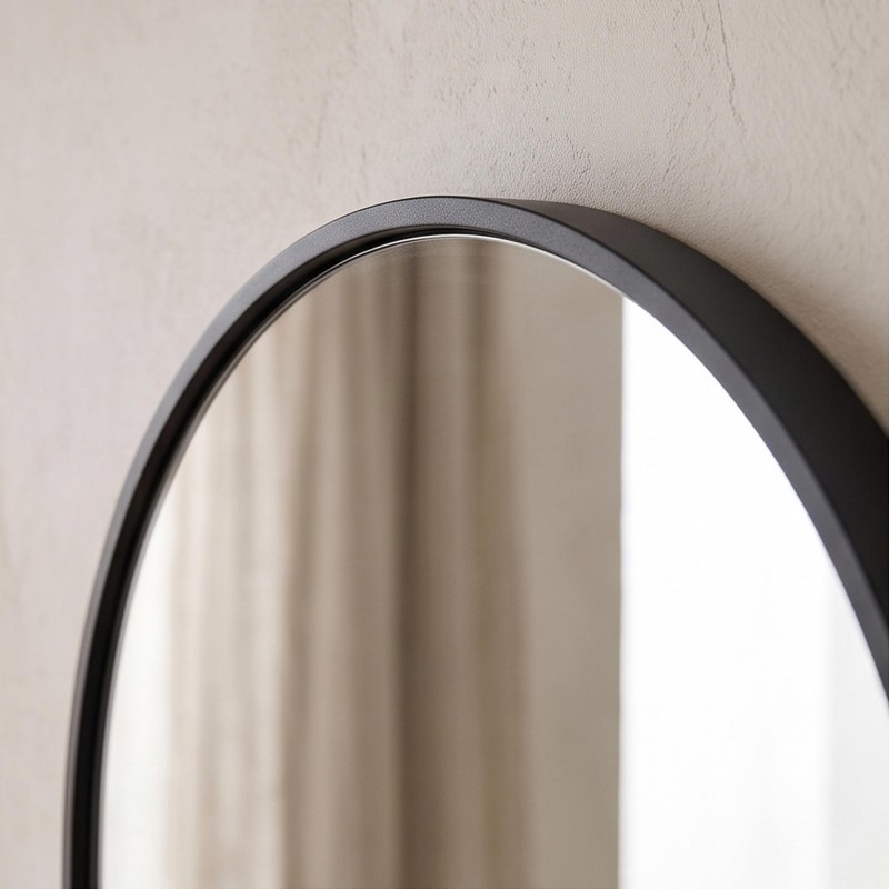 Grand miroir mural ovale avec cadre en métal noir 60 x 165 cm