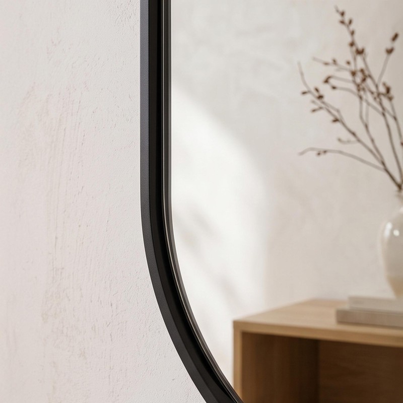 Grand miroir mural ovale avec cadre en métal noir 60 x 165 cm