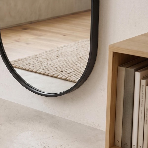 Grand miroir mural ovale avec cadre en métal noir 60 x 165 cm
