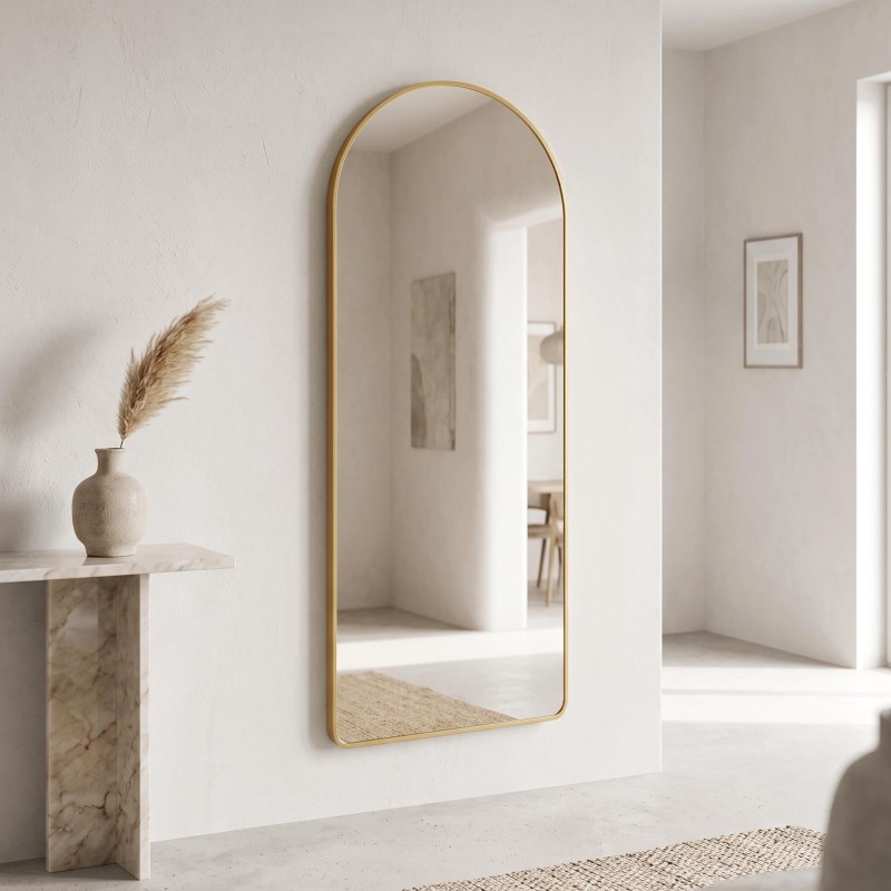 Grand miroir en arche à poser avec cadre en métal doré 60 x 165 cm