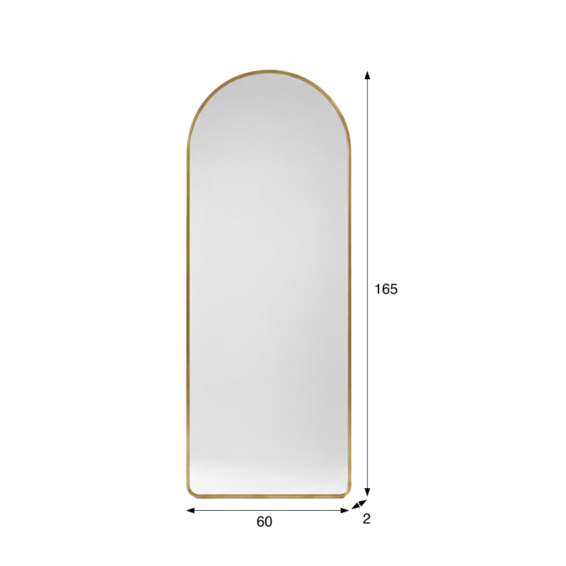 Grand miroir en arche à poser avec cadre en métal doré 60 x 165 cm