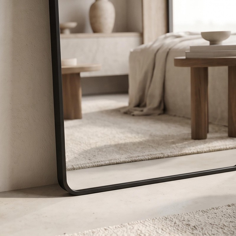 Grand miroir en arche à poser avec cadre en métal noir 50 x 150 cm