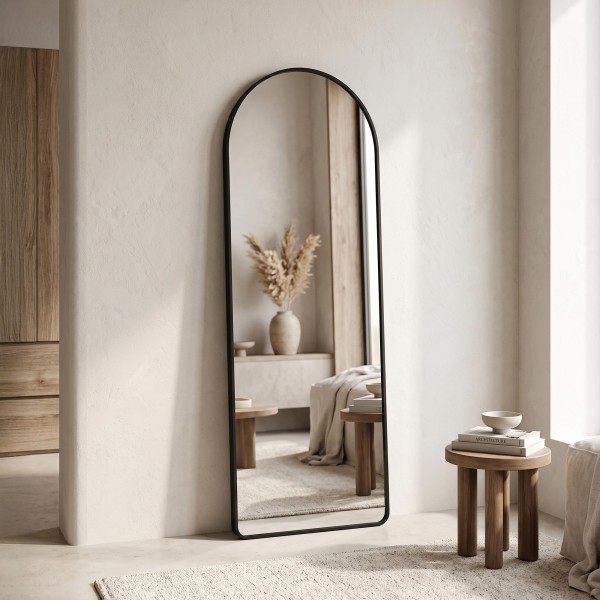 Grand miroir en arche à poser avec cadre en métal noir 50 x 150 cm