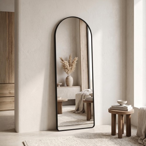 Grand miroir en arche à poser avec cadre en métal noir 50 x 150 cm