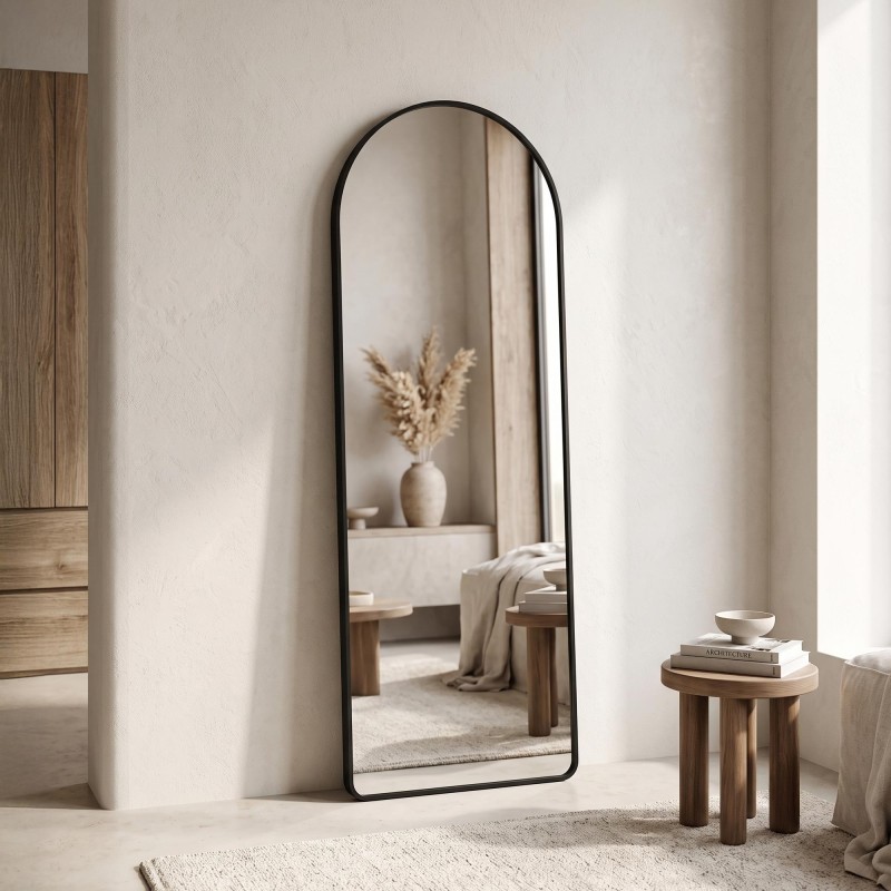 Grand miroir en arche à poser avec cadre en métal noir 50 x 150 cm
