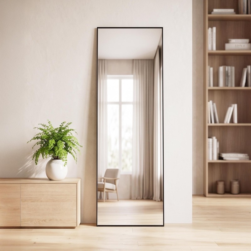 Miroir mural rectangulaire avec cadre noir 50 x 150 cm