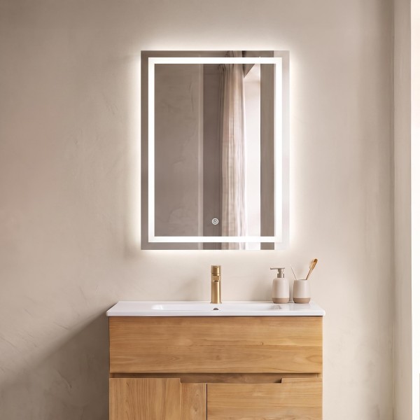 Miroir mural de salle de bain lumineux avec éclairage LED 60 x 80 cm