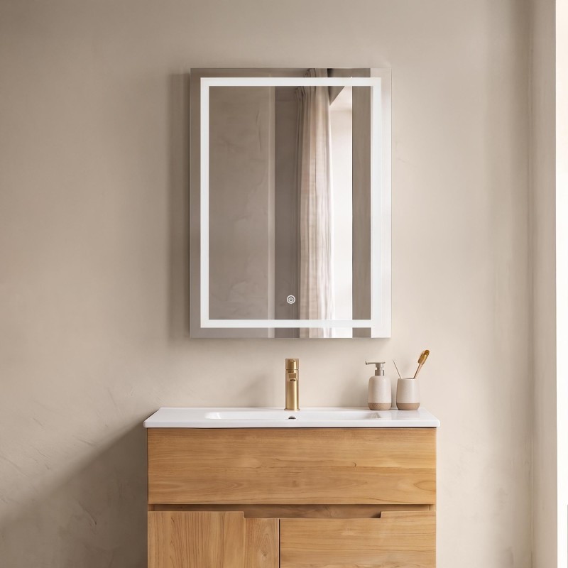 Miroir mural de salle de bain lumineux avec éclairage LED 60 x 80 cm