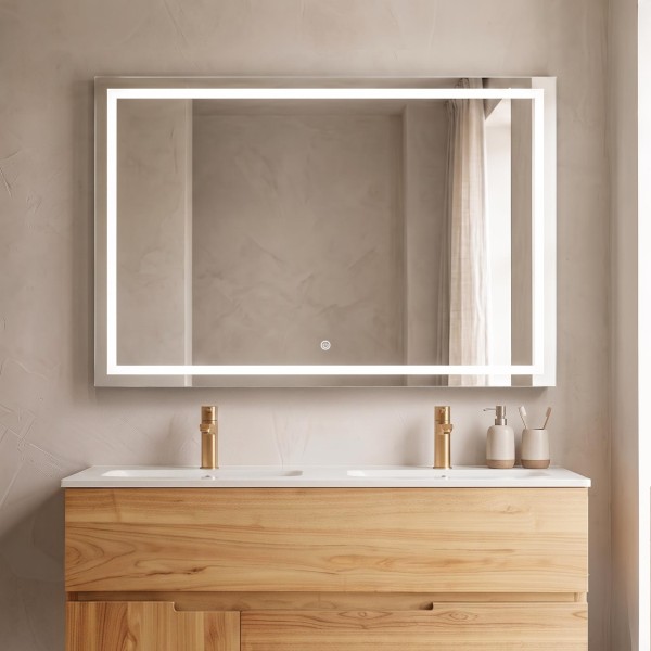 Grand miroir mural de salle de bain lumineux avec éclairage LED 120 x 80 cm
