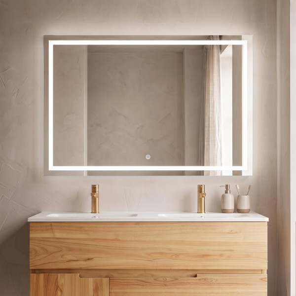 Grand miroir mural de salle de bain lumineux avec éclairage LED 120 x 80 cm