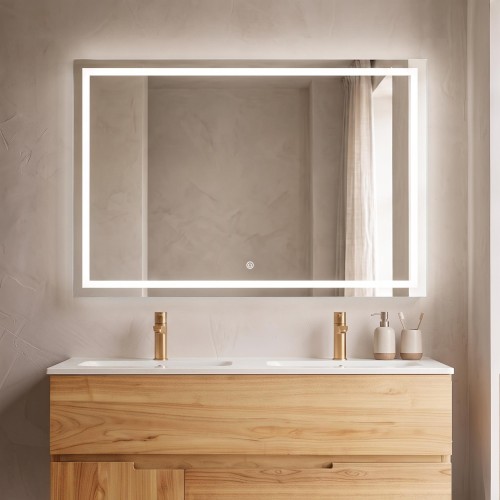 Grand miroir mural de salle de bain lumineux avec éclairage LED 120 x 80 cm
