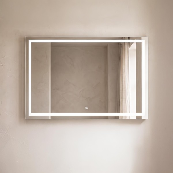 Grand miroir mural de salle de bain lumineux avec éclairage LED 120 x 80 cm