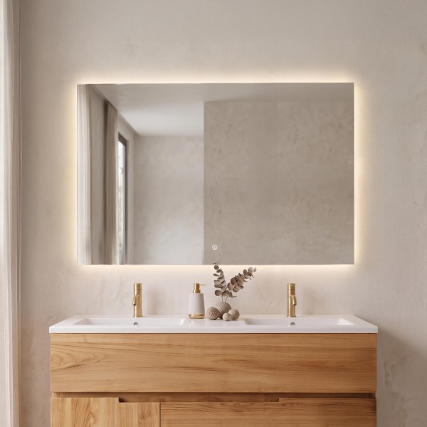 Grand miroir mural de salle de bain lumineux avec éclairage LED 120 x 80 cm