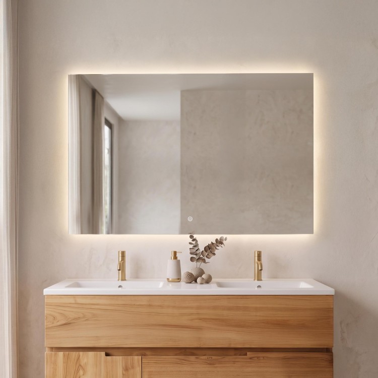 Grand miroir mural de salle de bain lumineux avec éclairage LED 120 x 80 cm