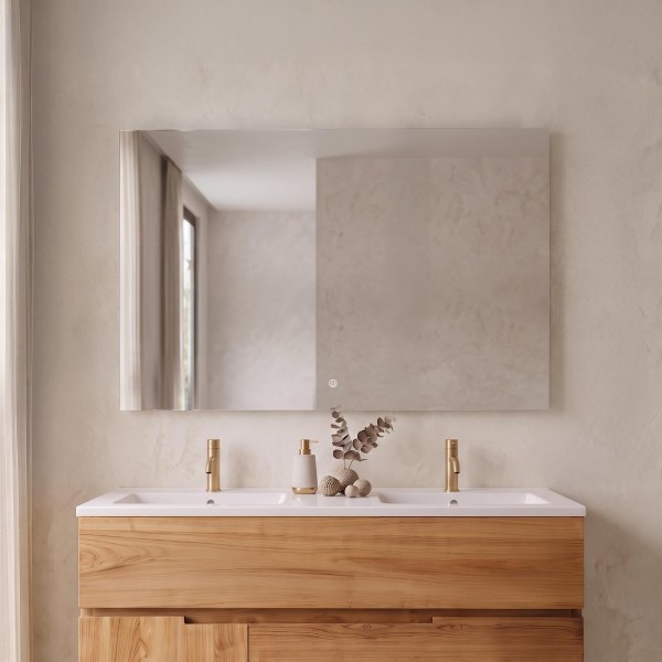 Grand miroir mural de salle de bain lumineux avec éclairage LED 120 x 80 cm