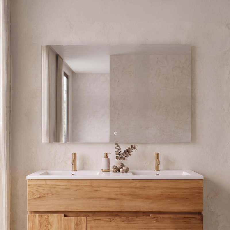 Grand miroir mural de salle de bain lumineux avec éclairage LED 120 x 80 cm
