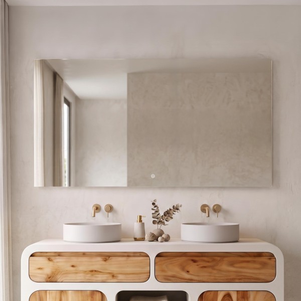 Grand miroir mural de salle de bain lumineux avec éclairage LED 150 x 80 cm