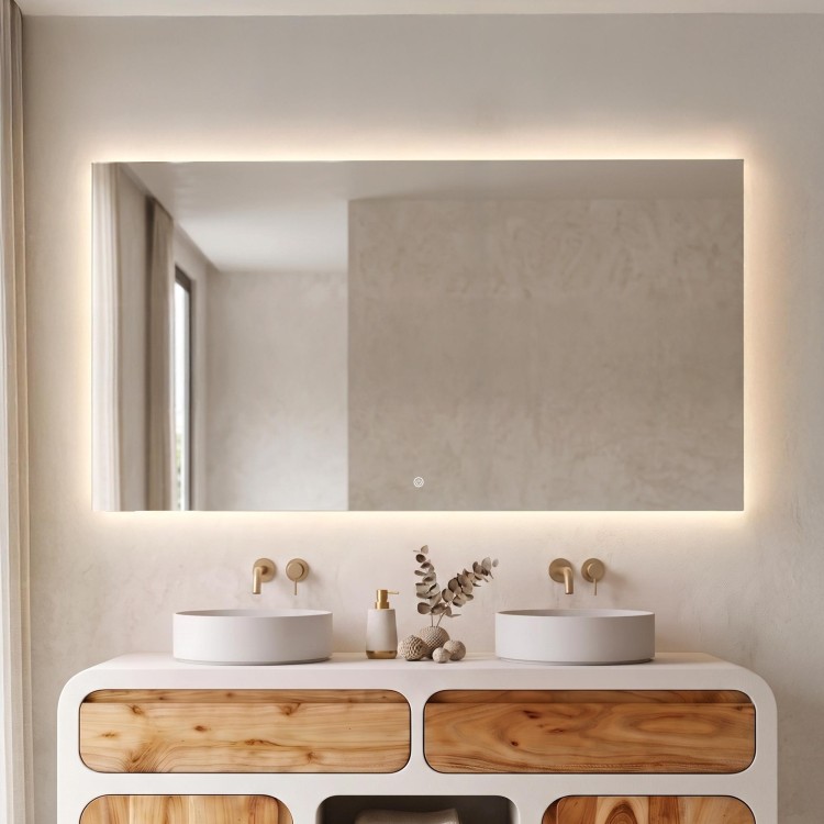 Grand miroir mural de salle de bain lumineux avec éclairage LED 150 x 80 cm