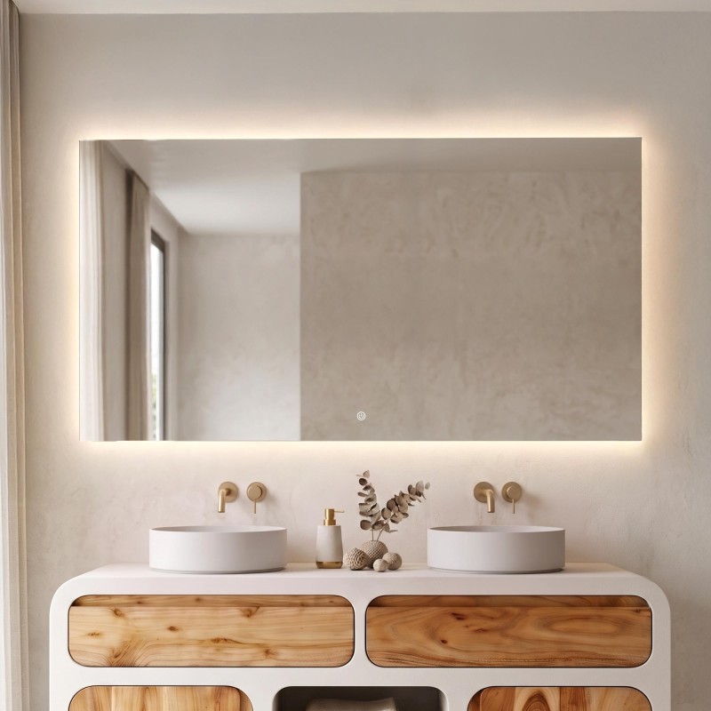 Grand miroir mural de salle de bain lumineux avec éclairage LED 150 x 80 cm