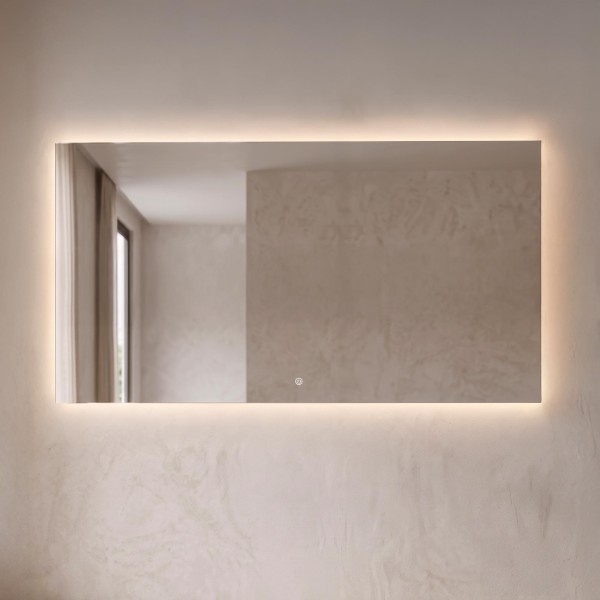 Grand miroir mural de salle de bain lumineux avec éclairage LED 150 x 80 cm