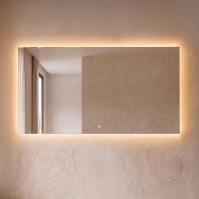 Grand miroir mural de salle de bain lumineux avec éclairage LED 150 x 80 cm