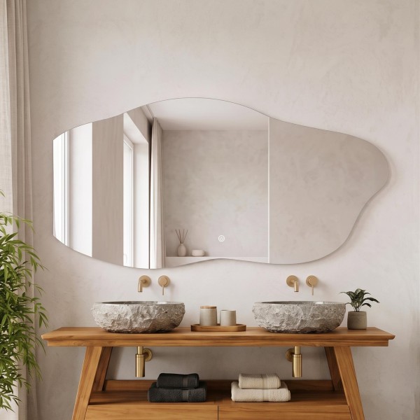 Miroir mural organique de salle de bain lumineux avec éclairage LED 120 x 60 cm
