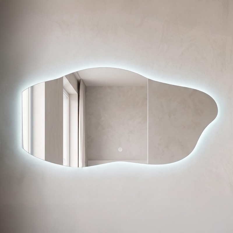 Miroir mural organique de salle de bain lumineux avec éclairage LED 120 x 60 cm