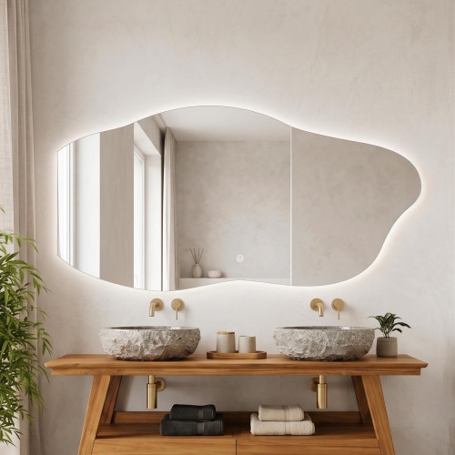 Miroir mural organique de salle de bain lumineux avec éclairage LED 120 x 60 cm
