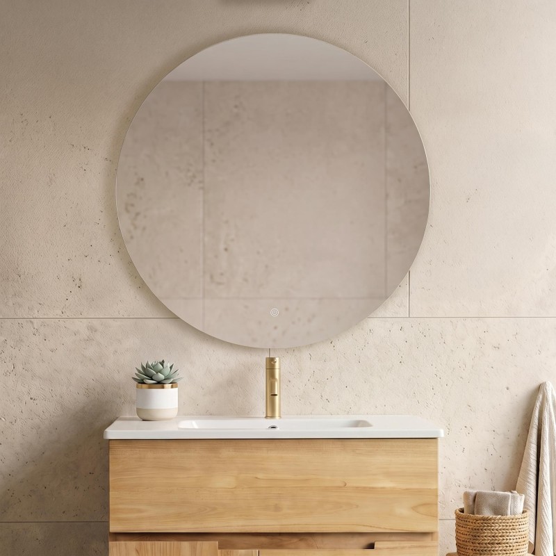 Grand miroir mural rond de salle de bain lumineux avec éclairage LED 80 cm