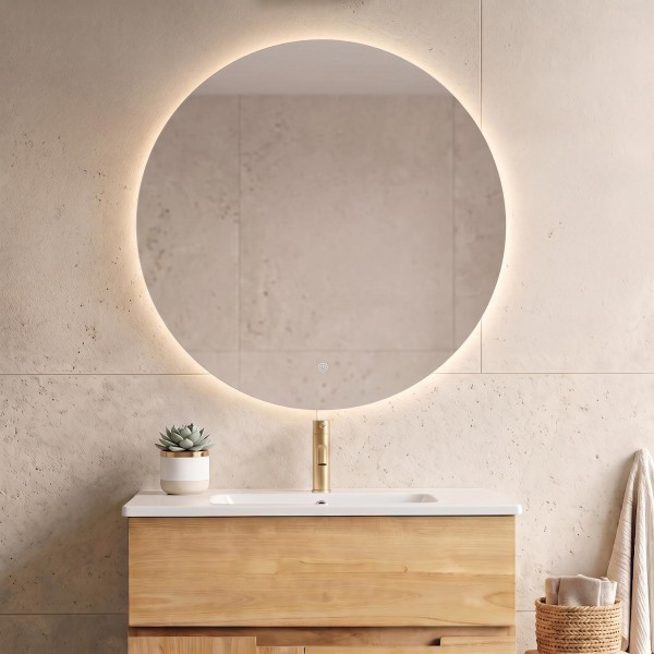 Grand miroir mural rond de salle de bain lumineux avec éclairage LED 80 cm