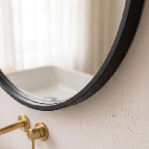 Grand miroir mural rond de salle de bain avec cadre en métal noir 80 cm