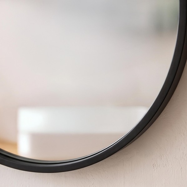 Grand miroir mural rond de salle de bain avec cadre en métal noir 80 cm