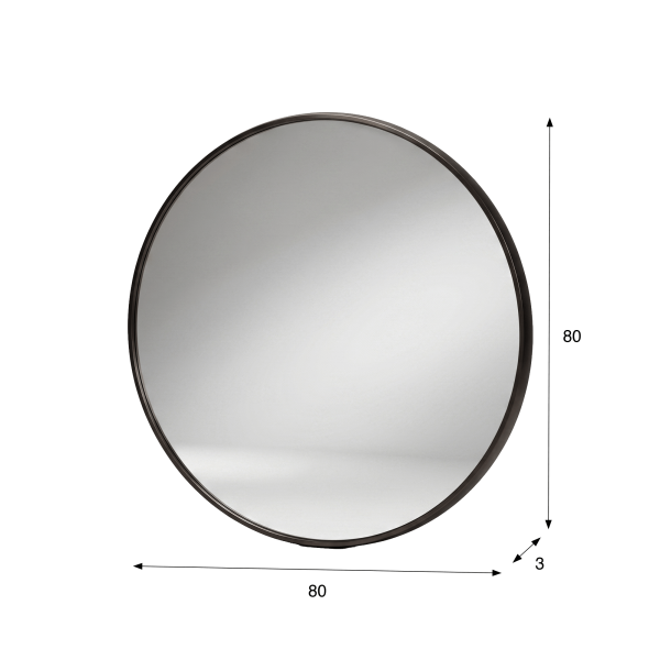 Grand miroir mural rond de salle de bain avec cadre en métal noir 80 cm