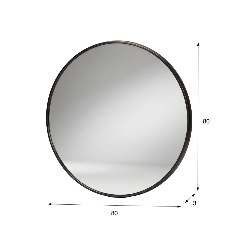 Grand miroir mural rond de salle de bain avec cadre en métal noir 80 cm
