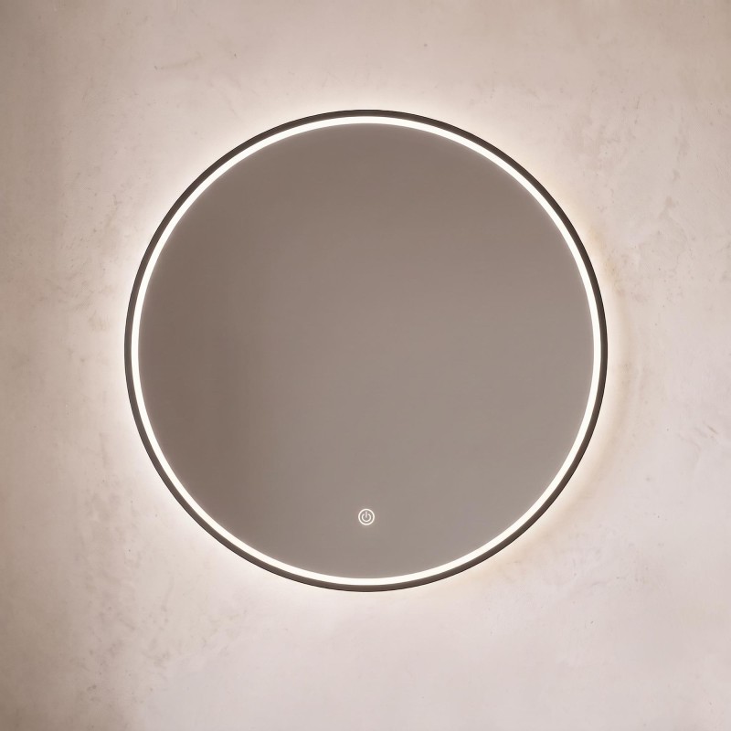 Grand miroir mural rond de salle de bain lumineux avec éclairage LED 80 cm