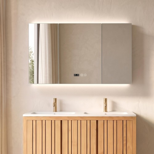 Armoire murale de salle de bain avec miroir triptique et éclairage LED 120 x 75 cm