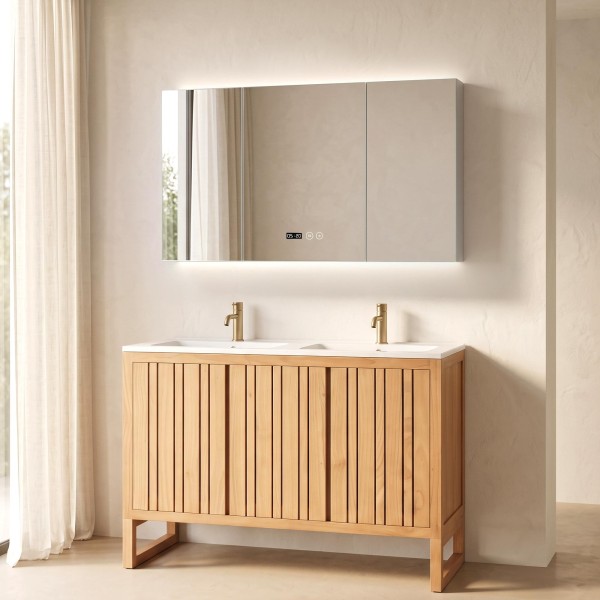 Armoire murale de salle de bain avec miroir triptique et éclairage LED 120 x 75 cm