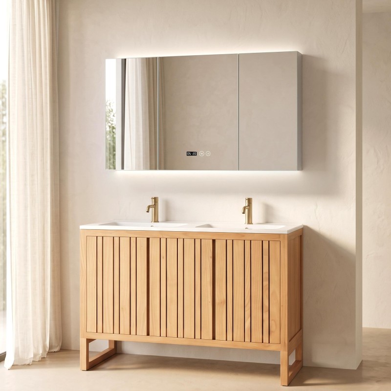 Armoire murale de salle de bain avec miroir triptique et éclairage LED 120 x 75 cm