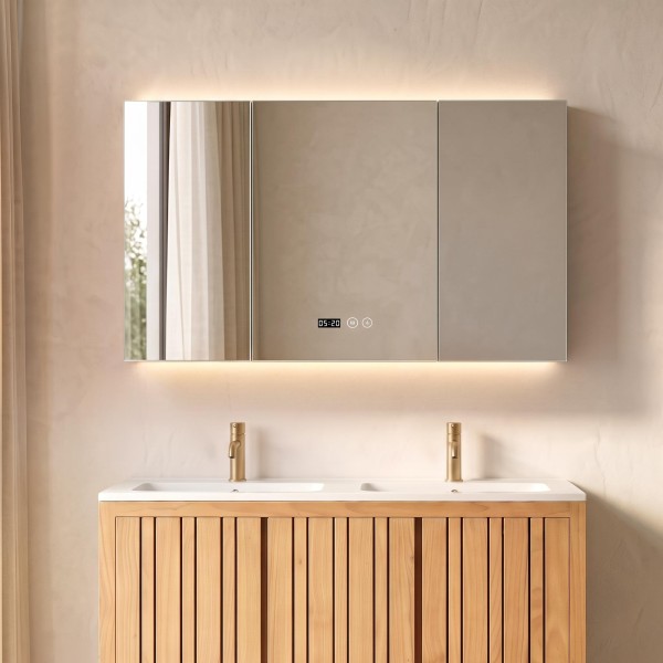 Armoire murale de salle de bain avec miroir triptique et éclairage LED 120 x 75 cm