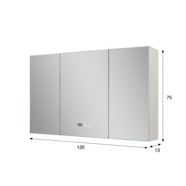 Armoire murale de salle de bain avec miroir triptique et éclairage LED 120 x 75 cm