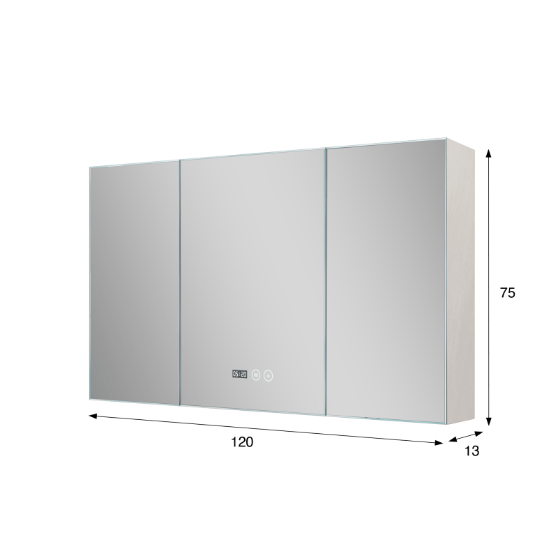 Armoire murale de salle de bain avec miroir triptique et éclairage LED 120 x 75 cm