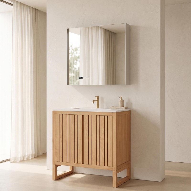 Armoire murale de salle de bain avec miroir et éclairage LED 80 x 75 cm