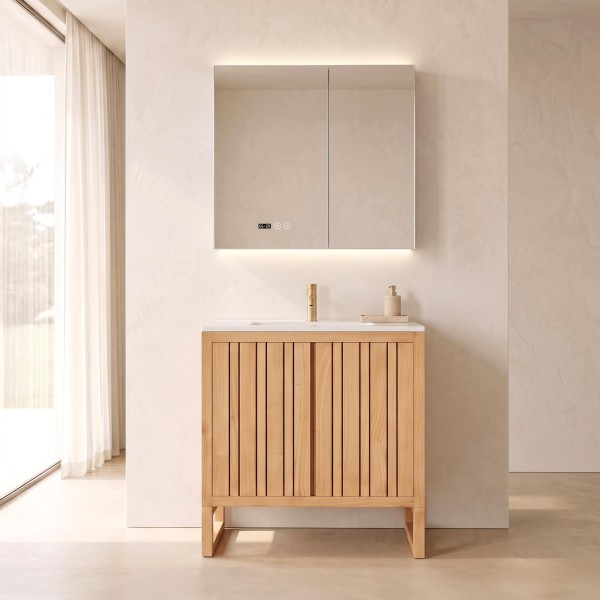 Armoire murale de salle de bain avec miroir et éclairage LED 80 x 75 cm