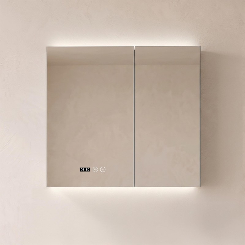 Armoire murale de salle de bain avec miroir et éclairage LED 80 x 75 cm